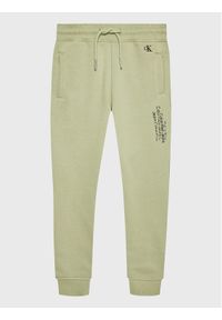 Calvin Klein Jeans Spodnie dresowe Repeat Inst. Logo IB0IB01568 Zielony Regular Fit. Kolor: zielony. Materiał: dresówka, bawełna
