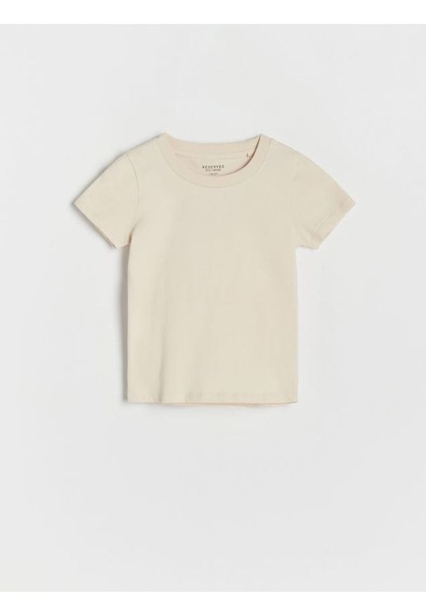 Reserved - T-shirt z miękkiej dzianiny - kremowy. Kolor: kremowy. Materiał: dzianina