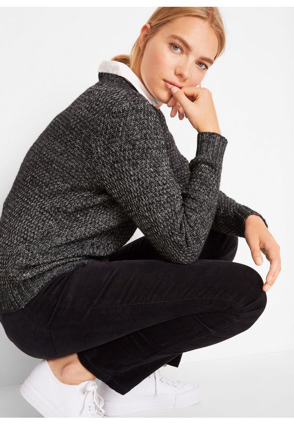 bonprix - Spodnie sztruksowe. Stan: obniżony. Kolor: czarny. Materiał: sztruks