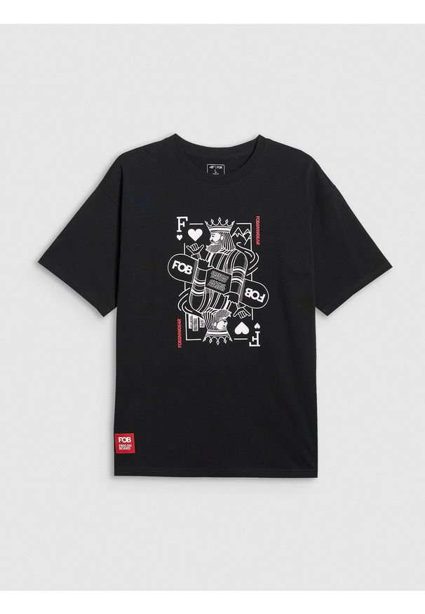 4f - 4F T-shirt loose z nadrukiem męski - czarny M. Okazja: na co dzień. Kolor: czarny. Materiał: dzianina, bawełna, materiał. Wzór: nadruk. Styl: casual