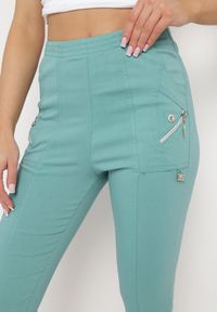 Born2be - Miętowe Spodnie 3/4 z Elastyczną Gumką w Pasie i Suwakami Leazira. Okazja: na co dzień. Kolor: miętowy. Styl: elegancki, casual #3