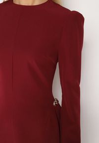 Born2be - Bordowa Rozkloszowana Sukienka Ozdobiona Metaliczną Aplikacją Eleslie. Okazja: na co dzień. Kolor: czerwony. Wzór: aplikacja. Styl: casual, elegancki #7