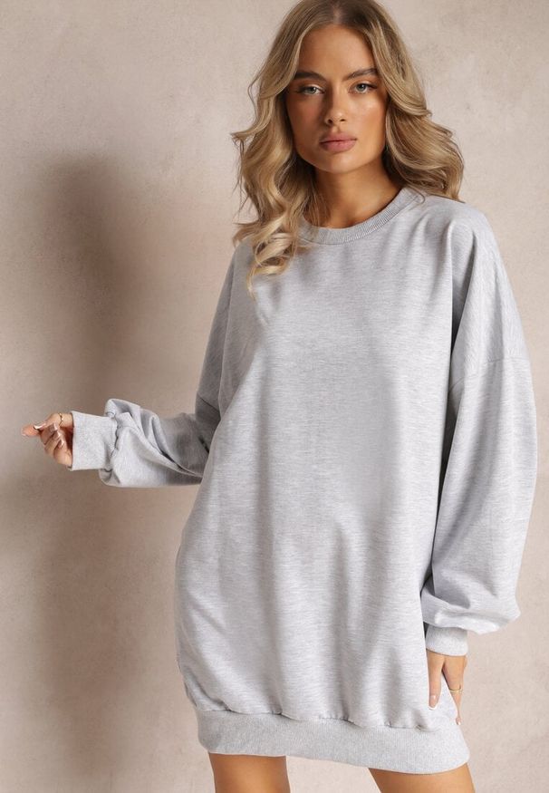 Renee - Szara Bluza Bawełniana Oversize Lufela. Kolor: szary. Materiał: bawełna. Wzór: gładki. Styl: elegancki