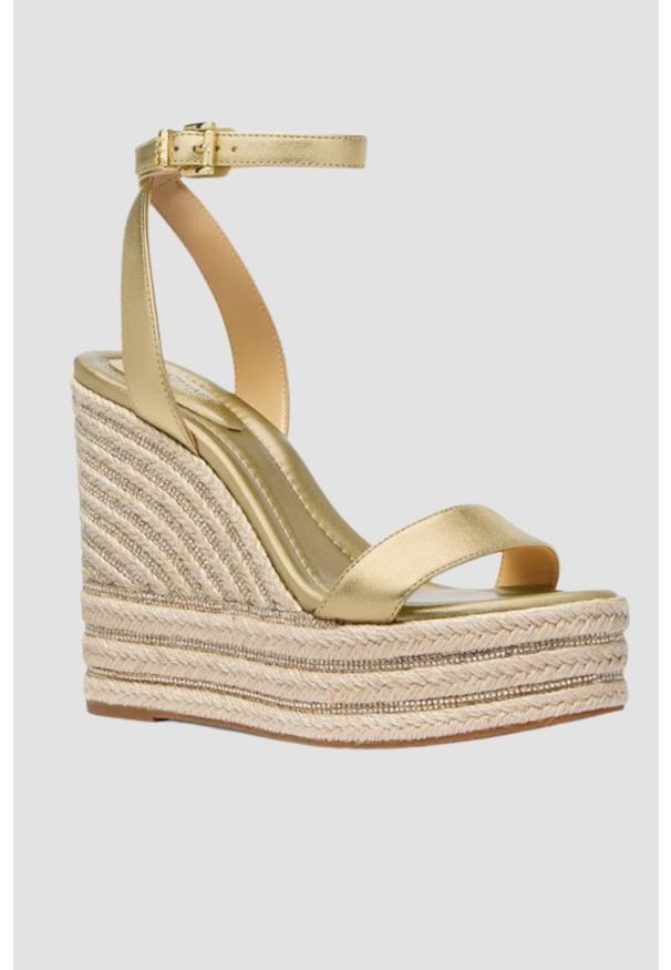 Michael Kors - MICHAEL KORS Złote sandały na platformie Leighton Wedge, Rozmiar 38,5. Kolor: złoty. Obcas: na platformie