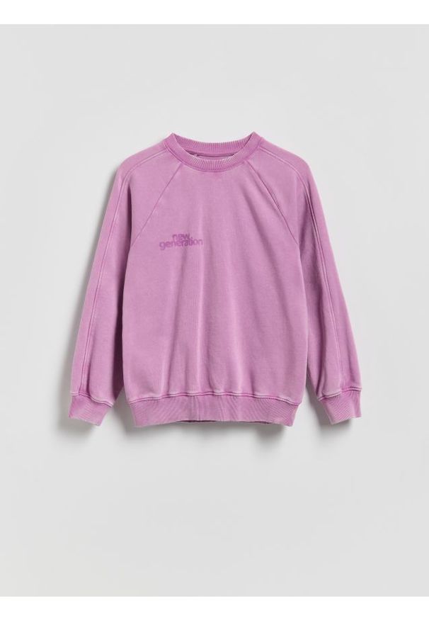Reserved - Bluza oversize z efektem sprania - fuksja. Kolor: różowy. Materiał: dzianina, bawełna