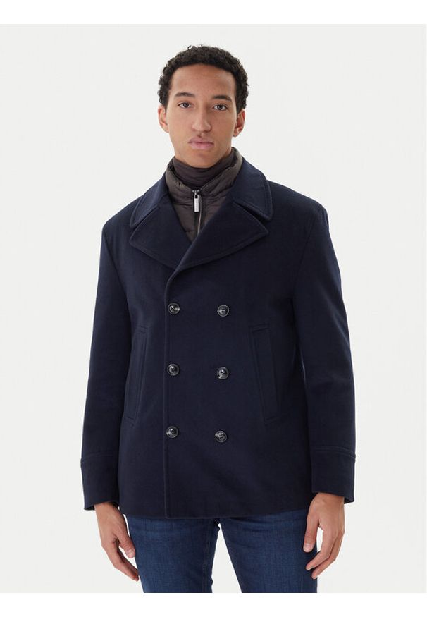 Bugatti Płaszcz wełniany 874228-81063 Granatowy Regular Fit. Kolor: niebieski. Materiał: syntetyk