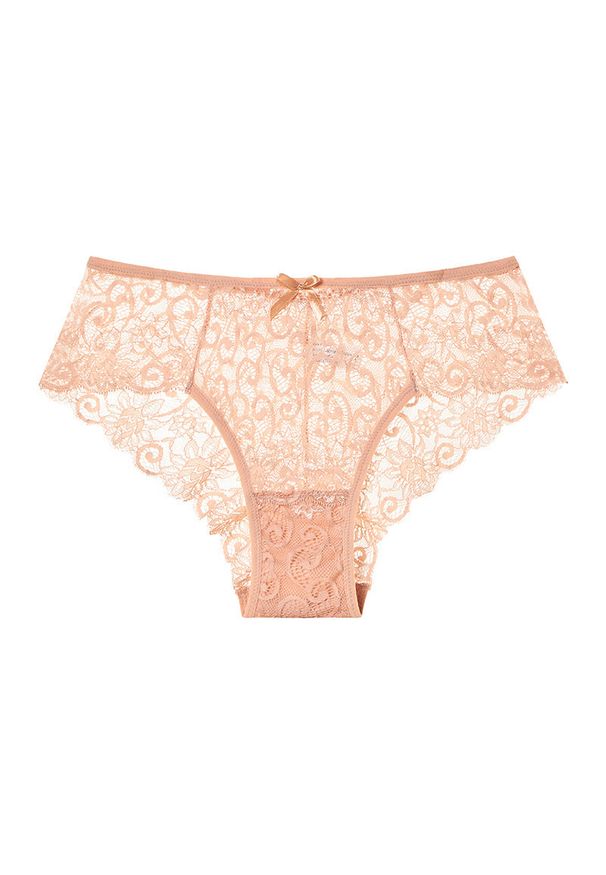 Intica - Majtki brazyliany z delikatnej koronki Bertina. Kolor: beżowy. Materiał: koronka. Wzór: koronka