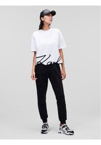 Karl Lagerfeld - KARL LAGERFELD T-Shirt Signature Hem 226W1703 Biały Relaxed Fit. Typ kołnierza: dekolt w karo. Kolor: biały. Materiał: bawełna