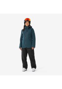 WEDZE - Kurtka narciarska i snowboardowa damska Quechua FR 500. Kolor: niebieski, zielony, wielokolorowy. Materiał: materiał. Sezon: zima. Sport: snowboard, narciarstwo