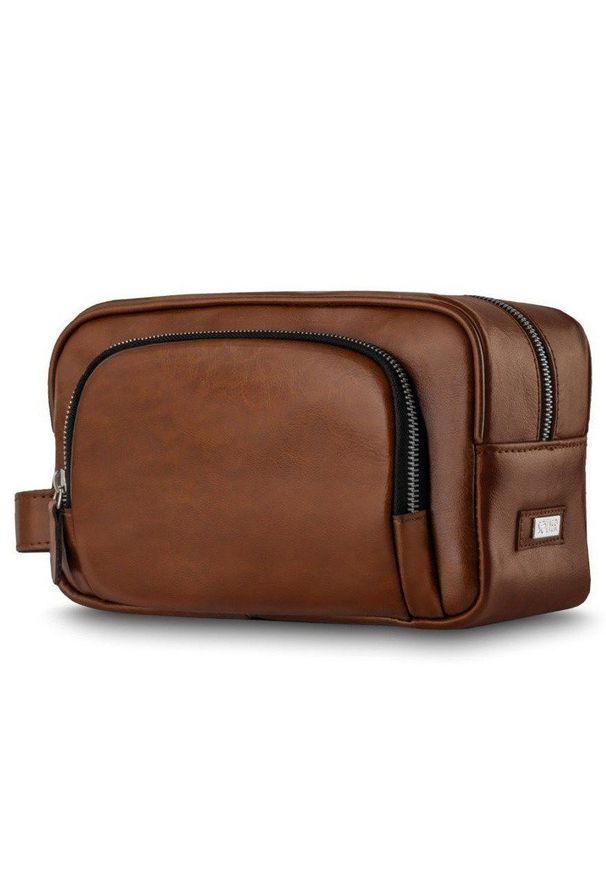 Skórzana kosmetyczka męska Solier SK04 brązowa vintage. Kolor: brązowy. Materiał: skóra