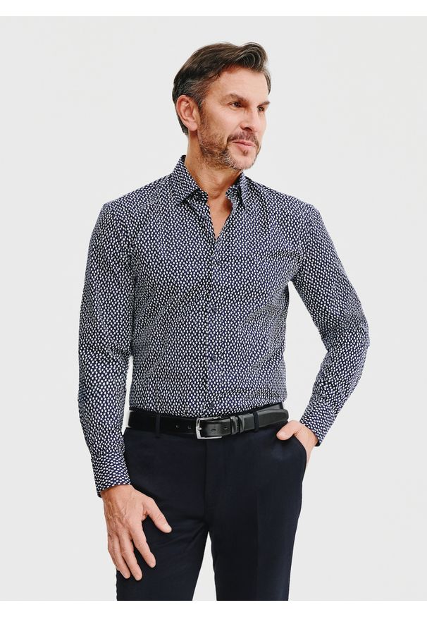 Pako Lorente - PAKO LORENTE – Casualowa koszula męska w mikrowzór. Okazja: na co dzień. Materiał: bawełna. Długość rękawa: długi rękaw. Długość: długie. Styl: casual