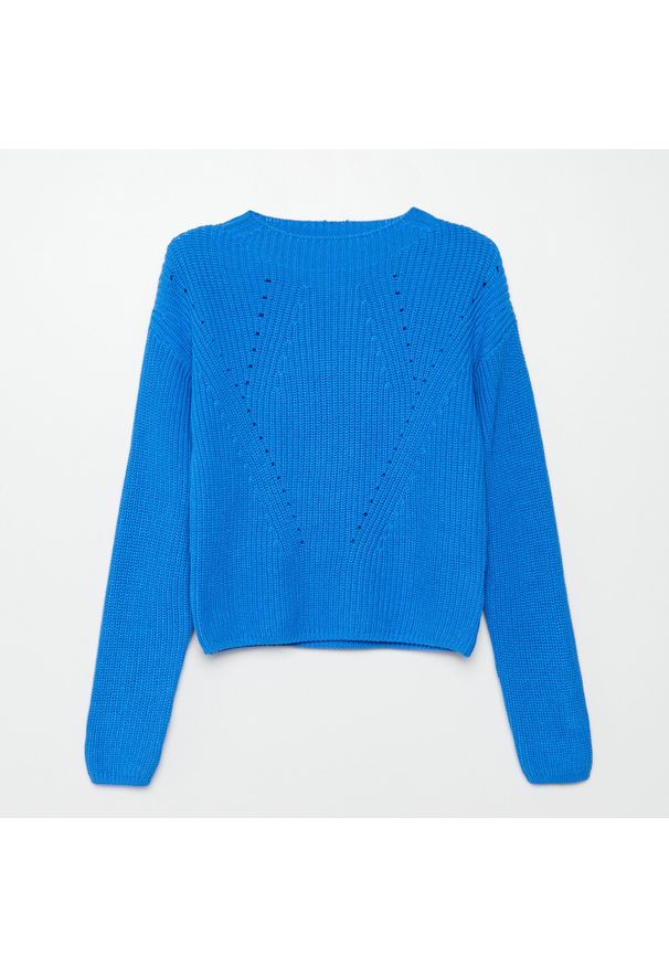 Cropp - Sweter z ażurowym zdobieniem - Niebieski. Kolor: niebieski. Wzór: ażurowy, aplikacja