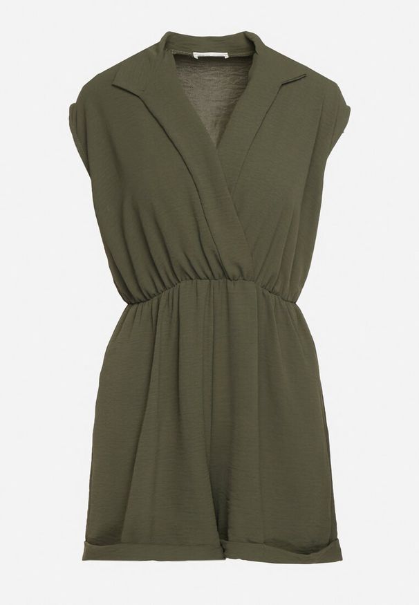 Born2be - Ciemnozielony Kombinezon z Nakładkowym Dekoltem i Gumką w Talii Nansaliah. Kolor: zielony