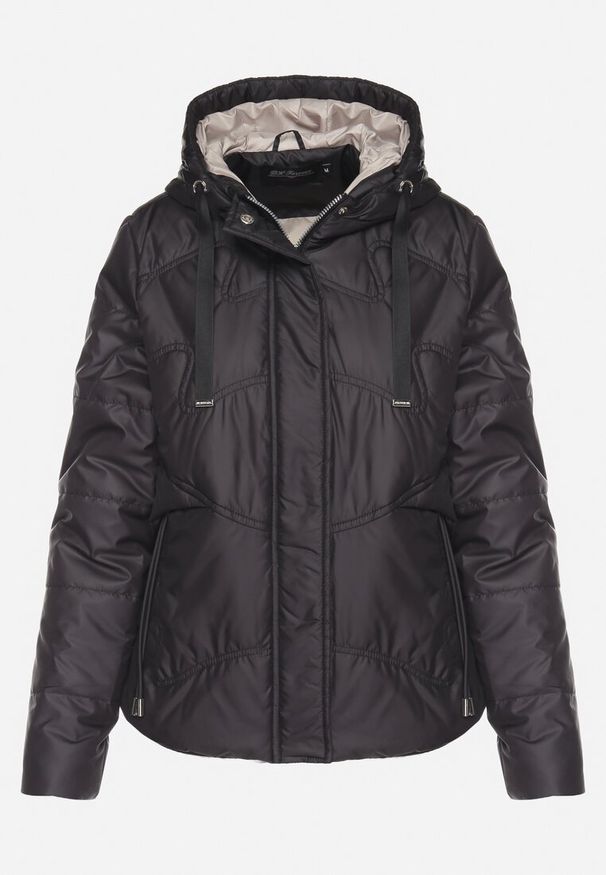 Born2be - Czarna Casualowa Kurtka z Kapturem i Ozdobnymi Sznurkami Evialinae. Okazja: na co dzień. Typ kołnierza: kaptur. Kolor: czarny. Materiał: jeans, poliester. Styl: casual