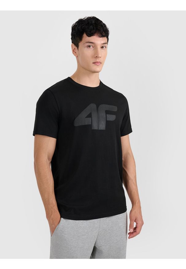 4f - 4F T-shirt regular z nadrukiem męski - czarny L. Okazja: na co dzień. Kolor: czarny. Wzór: nadruk. Styl: casual