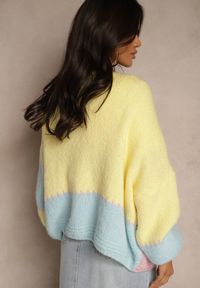 Renee - Różowy Kardigan z Domieszką Wełny i Wiskozy w Patchworkowym Stylu Fesolinne. Okazja: na spacer. Kolor: różowy. Materiał: wełna, wiskoza #5