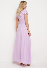 Born2be - Fioletowa Wiskozowa Sukienka z Gumką w Pasie i Trójkątnym Dekoltem Quneri. Okazja: na spacer, na imprezę, na randkę. Kolor: fioletowy. Materiał: wiskoza. Typ sukienki: sportowe. Styl: elegancki, sportowy #7