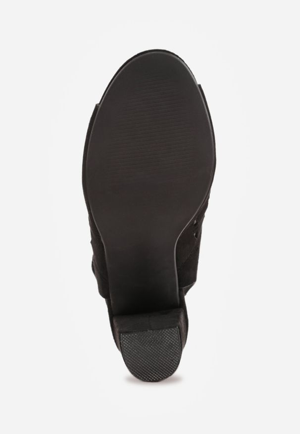 Born2be - Czarne Sandały na Obcasie Vices ze Skórzaną Wkładką i Ażurową Cholewką Linarra. Okazja: na spacer. Zapięcie: rzepy. Kolor: czarny. Wzór: ażurowy. Materiał: skóra. Sezon: lato. Obcas: na obcasie. Styl: elegancki, klasyczny. Wysokość obcasa: średni