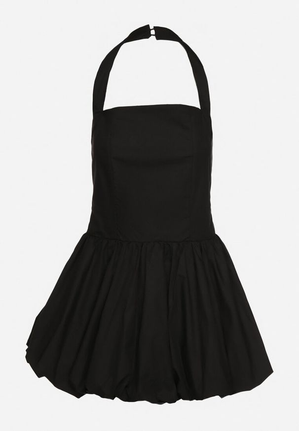 Born2be - Czarna Bawełniana Sukienka Bombka z Ramiączkami Zapinanymi Przy Karku Relinor. Okazja: na co dzień. Typ kołnierza: dekolt kwadratowy. Kolor: czarny. Materiał: bawełna. Długość rękawa: na ramiączkach. Typ sukienki: bombki. Styl: casual