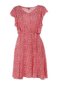 Born2be - Czerwona Sukienka Neamelia. Typ kołnierza: dekolt w serek. Kolor: czerwony. Materiał: wiskoza. Długość rękawa: bez rękawów. Wzór: nadruk, kwiaty. Sezon: lato. Styl: klasyczny #4