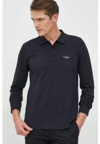 Aeronautica Militare longsleeve męski kolor granatowy gładki. Kolor: niebieski. Materiał: dzianina. Długość rękawa: długi rękaw. Długość: krótkie. Wzór: gładki #1