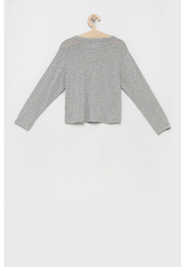 Roxy Longsleeve dziecięcy kolor szary. Okazja: na co dzień. Kolor: szary. Materiał: dzianina. Długość rękawa: długi rękaw. Wzór: nadruk. Styl: casual