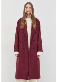 TwinSet - Twinset płaszcz wełniany kolor bordowy przejściowy dwurzędowy. Kolor: czerwony. Materiał: wełna. Styl: klasyczny #1