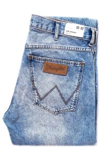 Wrangler - WRANGLER SPODNIE MĘSKIE SPENCER GLASTON BLUE W16AGW13SS OUTLET 112127214. Stan: obniżony. Wzór: aplikacja