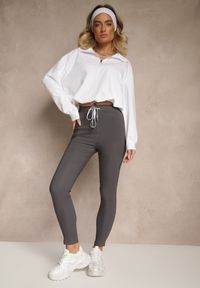 Renee - Ciemnoszare Spodnie z Bawełną i Sznurowaniem Purrena. Okazja: na co dzień. Kolor: szary. Materiał: bawełna. Styl: casual, elegancki