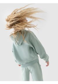 4f - 4F Bluza dresowa nierozpinana z kapturem dziewczęca - turkusowa 146 (10-11 lat). Okazja: na co dzień. Typ kołnierza: kaptur. Kolor: turkusowy. Materiał: dresówka. Wzór: ze splotem, napisy, gładki. Sezon: lato. Styl: sportowy, klasyczny, casual #2