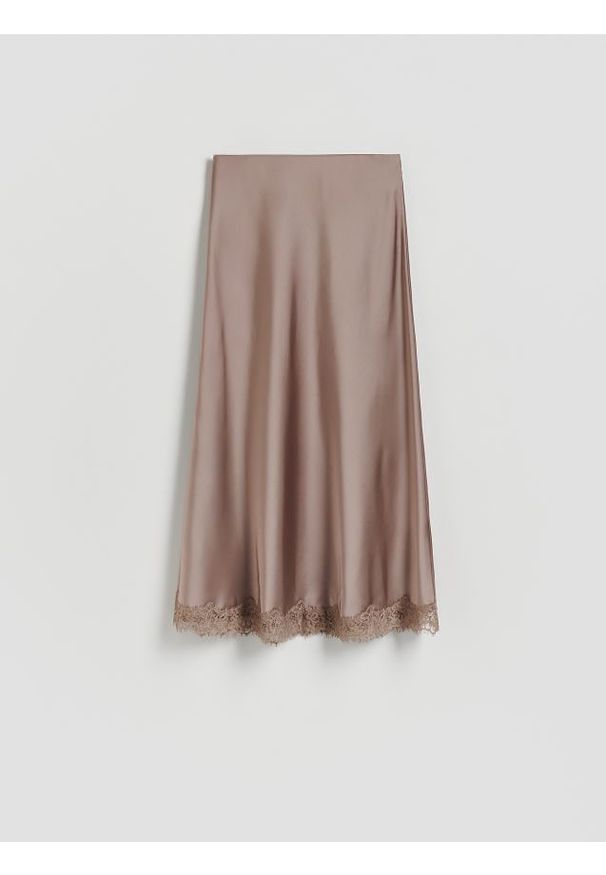 Reserved - Spódnica z koronką - brązowy. Kolor: brązowy. Materiał: koronka. Wzór: koronka