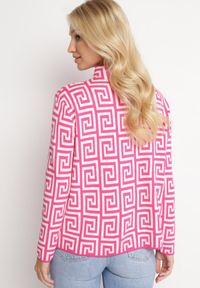 Born2be - Fuksjowy Sweter z Półgolfem o Geometrycznym Wzorze i Ozdobnymi Suwakami Waqaia. Kolor: różowy. Materiał: dzianina. Wzór: geometria. Sezon: jesień, zima #5