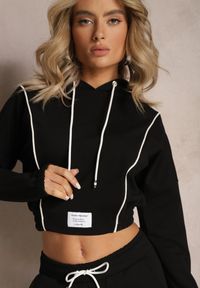 Renee - Czarny Dzianinowy Komplet Dresowy z Bawełny z Naszywkami Akbutol. Kolor: czarny. Materiał: dresówka, bawełna, dzianina. Wzór: aplikacja #4