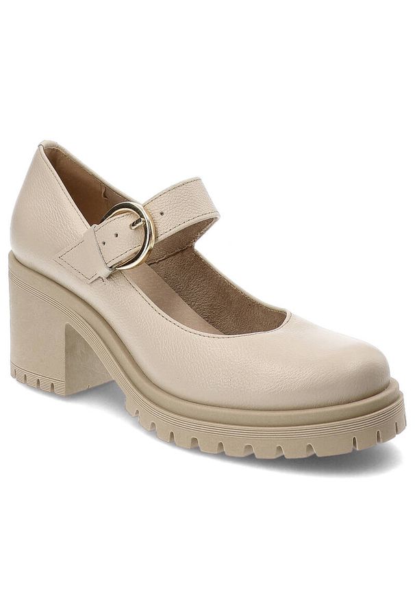 Beżowe Półbuty Armodo Damskie Obuwie Ze Skóry Naturalnej. Okazja: do pracy, na co dzień. Zapięcie: klamry. Kolor: beżowy. Materiał: skóra. Wzór: gładki. Obcas: na obcasie. Styl: elegancki, klasyczny, casual. Wysokość obcasa: średni