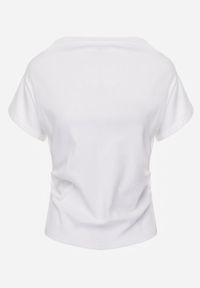 Renee - Biały T-shirt z Bawełny z Dekoltem Łódką i Drapowaniem w Pasie Savalira. Typ kołnierza: dekolt w łódkę. Kolor: biały. Materiał: bawełna. Styl: klasyczny #3