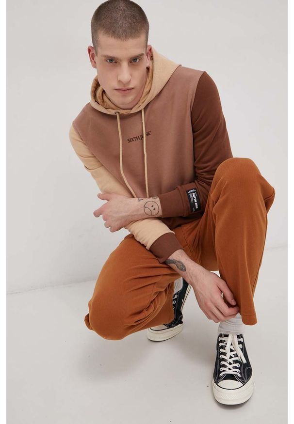 Sixth June Bluza męska kolor brązowy z kapturem wzorzysta. Okazja: na co dzień. Typ kołnierza: kaptur. Kolor: brązowy. Styl: casual