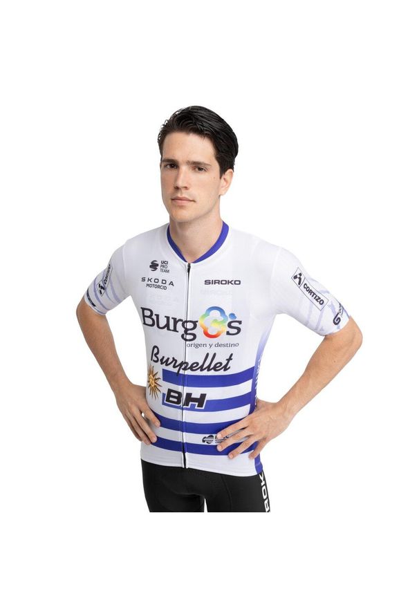 SIROKO - Męska koszulka kolarska z krótkim rękawem Burgos Burpellet BH x Siroko Siroko. Kolor: biały. Długość rękawa: krótki rękaw. Długość: krótkie. Sport: kolarstwo