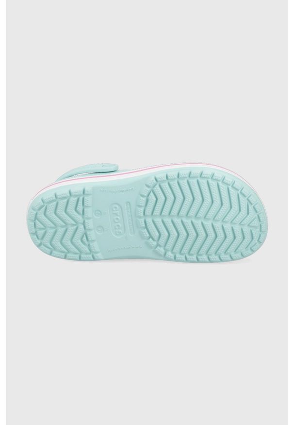 Crocs klapki damskie kolor turkusowy. Nosek buta: okrągły. Kolor: turkusowy. Materiał: materiał. Wzór: gładki