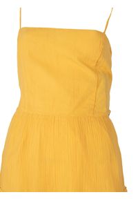 Guess Sukienka "Lace Up" | W3GK45WEID0 | Kobieta | Żółty. Okazja: do pracy, na co dzień. Kolor: żółty. Materiał: bawełna. Wzór: aplikacja, koronka. Typ sukienki: proste. Styl: casual, klasyczny. Długość: midi