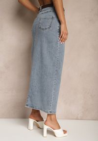 Renee - Niebieska Ołówkowa Spódnica Jeansowa z Dodatkowym Paskiem z Klamrą Malirae. Okazja: na co dzień. Kolor: niebieski. Materiał: jeans. Styl: klasyczny, casual, elegancki #5