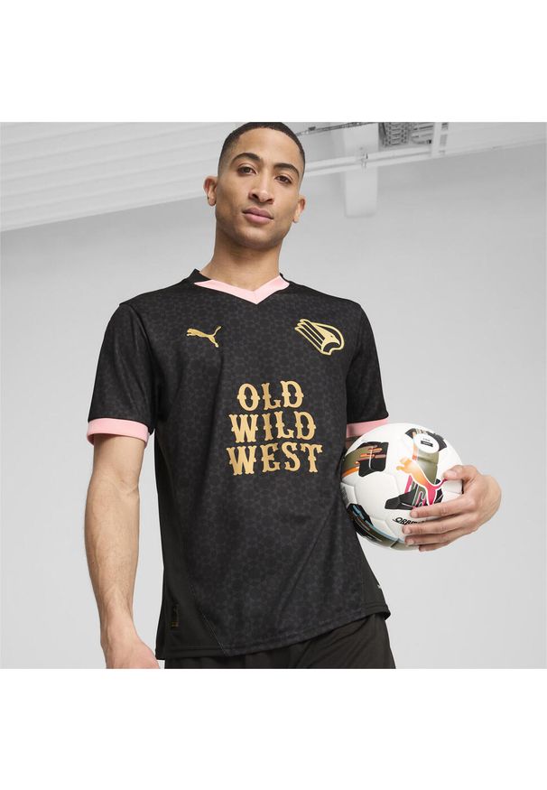 Puma - Męska koszulka wyjazdowa Palermo F.C. 24/25 PUMA Black Gold. Kolor: czarny, wielokolorowy, żółty. Materiał: materiał. Sport: piłka nożna