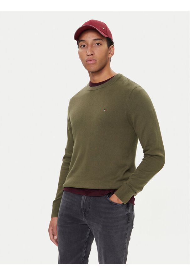 TOMMY HILFIGER - Tommy Hilfiger Sweter MW0MW28046 Zielony Regular Fit. Kolor: zielony. Materiał: bawełna