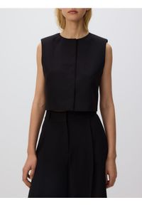 Reserved - Pudełkowa kamizelka - czarny. Kolor: czarny. Materiał: tkanina. Wzór: gładki #1