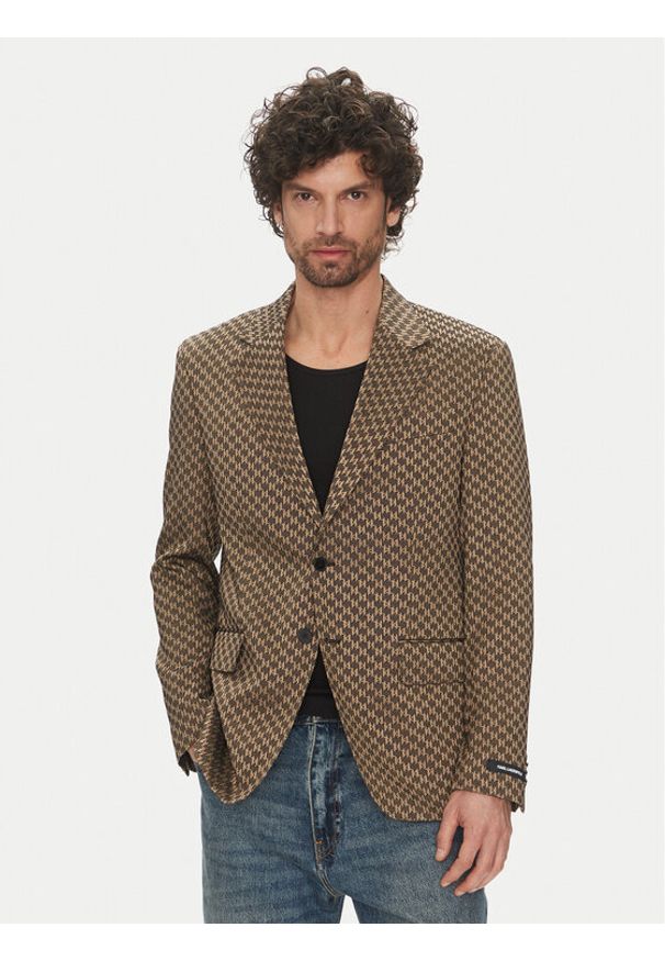 Karl Lagerfeld - KARL LAGERFELD Marynarka 155106 552115 Brązowy Slim Fit. Typ kołnierza: dekolt w karo. Kolor: brązowy