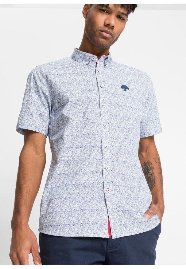 bonprix - Koszula z krótkim rękawem, z czystej bawełny. Kolor: biały. Materiał: bawełna. Długość rękawa: krótki rękaw. Długość: krótkie. Wzór: nadruk, haft