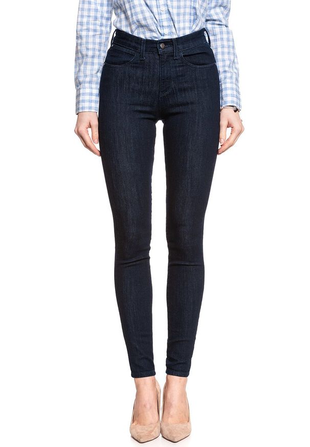 Wrangler - WRANGLER HIGH SKINNY BRUISED BLUE W27HHV32M 112128085. Okazja: na uczelnię, na co dzień, na imprezę, do pracy. Stan: podwyższony. Długość: długie. Wzór: kratka, aplikacja. Sezon: lato. Styl: wizytowy, klasyczny, casual