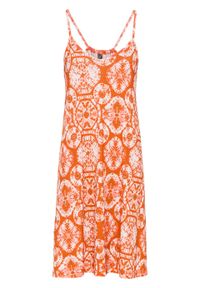 Sukienka wzorzysta bonprix pomarańczowy z nadrukiem. Kolor: pomarańczowy. Długość rękawa: na ramiączkach. Wzór: nadruk. Sezon: lato #1