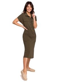 Cud Moda - Sukienka w Klimacie Safari - Khaki. Kolor: brązowy. Materiał: bawełna, elastan