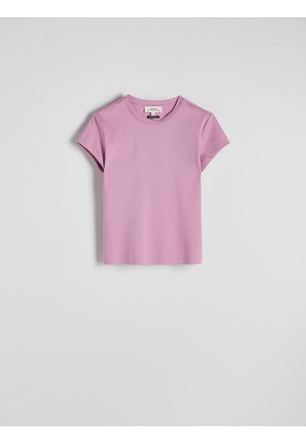 Reserved - T-shirt z domieszką jedwabiu - różowy. Kolor: różowy. Materiał: jedwab