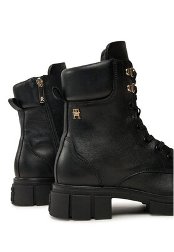 TOMMY HILFIGER - Tommy Hilfiger Trapery Lace-Up Biker Leather FW0FW08167 Czarny. Kolor: czarny. Materiał: skóra
